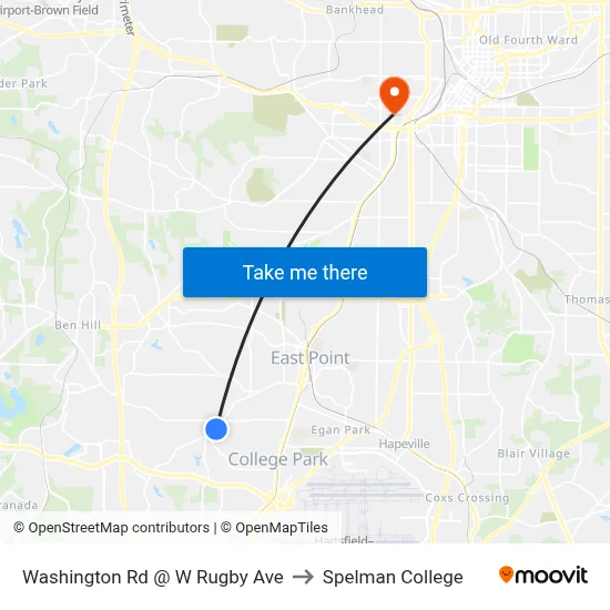 Washington Rd @ W Rugby Ave to Spelman College map