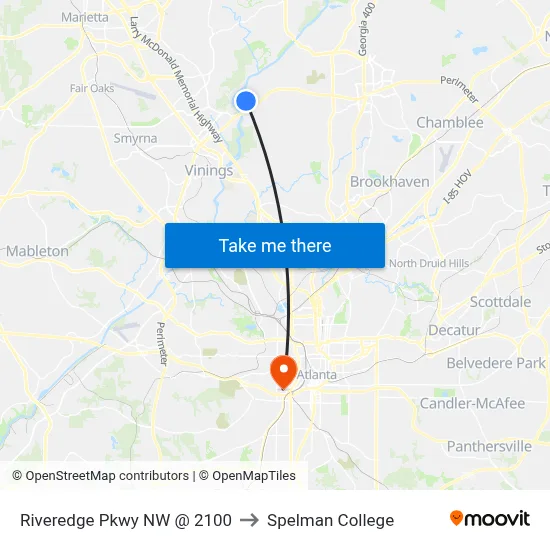 Riveredge Pkwy NW @ 2100 to Spelman College map