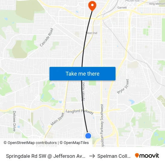 Springdale Rd SW @ Jefferson Ave SW to Spelman College map