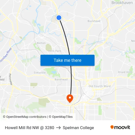 Howell Mill Rd NW @ 3280 to Spelman College map