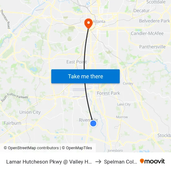 Lamar Hutcheson Pkwy @ Valley Hill Rd SW to Spelman College map