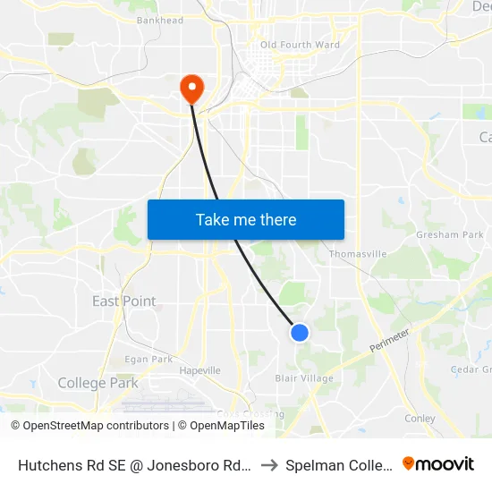 Hutchens Rd SE @ Jonesboro Rd SE to Spelman College map