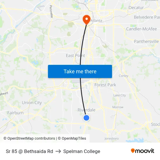 Sr 85 @ Bethsaida Rd to Spelman College map