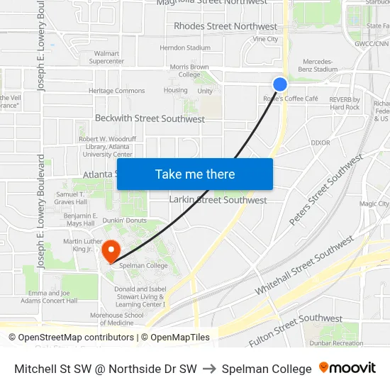 Mitchell St SW @ Northside Dr SW to Spelman College map