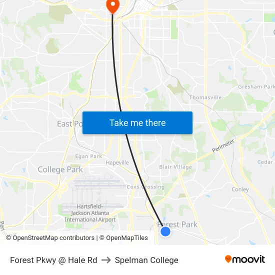 Forest Pkwy @ Hale Rd to Spelman College map