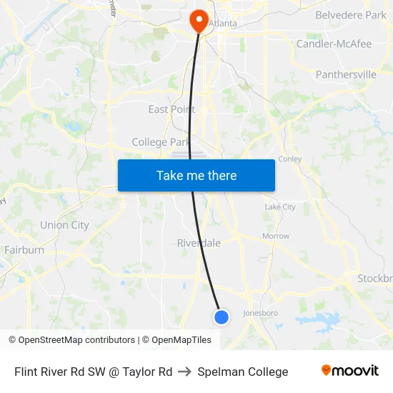 Flint River Rd SW @ Taylor Rd to Spelman College map