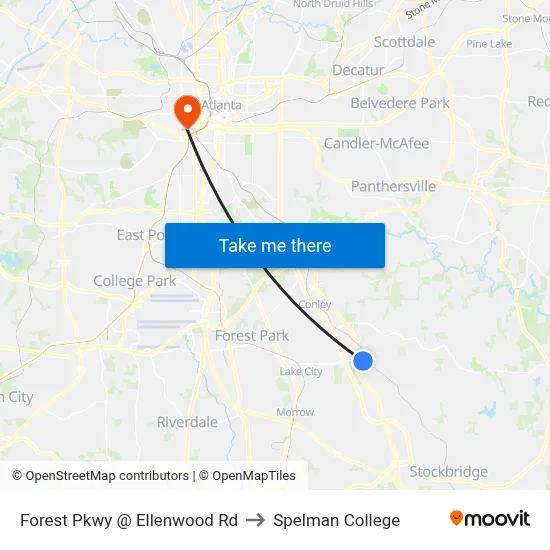 Forest Pkwy @ Ellenwood Rd to Spelman College map