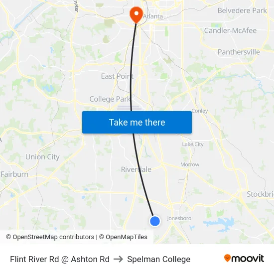 Flint River Rd @ Ashton Rd to Spelman College map