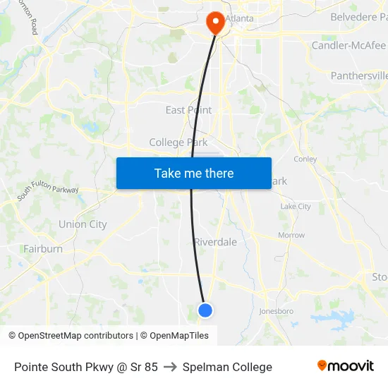 Pointe South Pkwy @ Sr 85 to Spelman College map