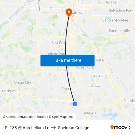 Sr 138 @ Antebellum Ln to Spelman College map
