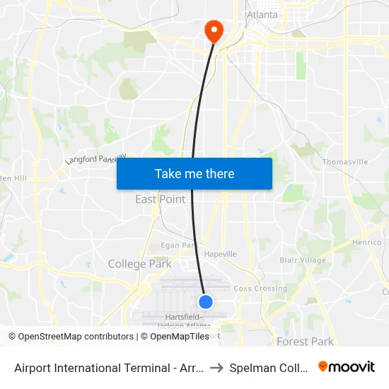 Airport International Terminal - Arrivals to Spelman College map