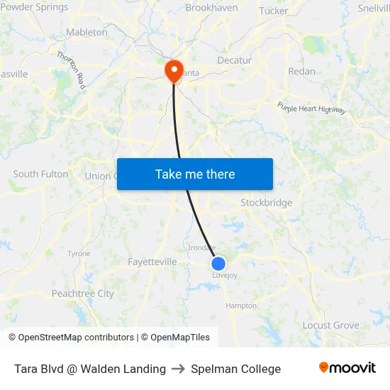 Tara Blvd @ Walden Landing to Spelman College map