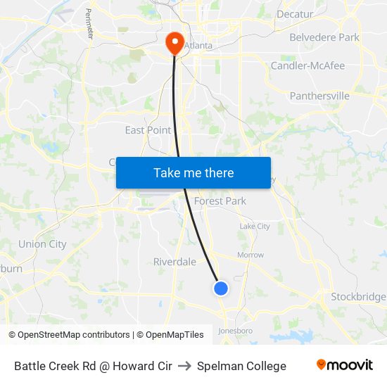 Battle Creek Rd @ Howard Cir to Spelman College map