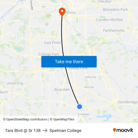 Tara Blvd @ Sr 138 to Spelman College map