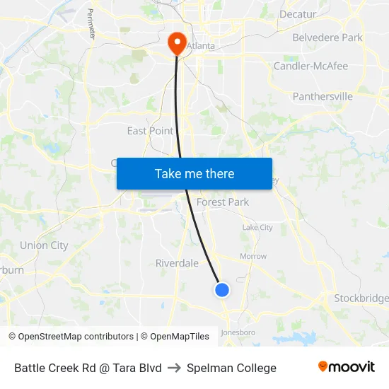Battle Creek Rd @ Tara Blvd to Spelman College map