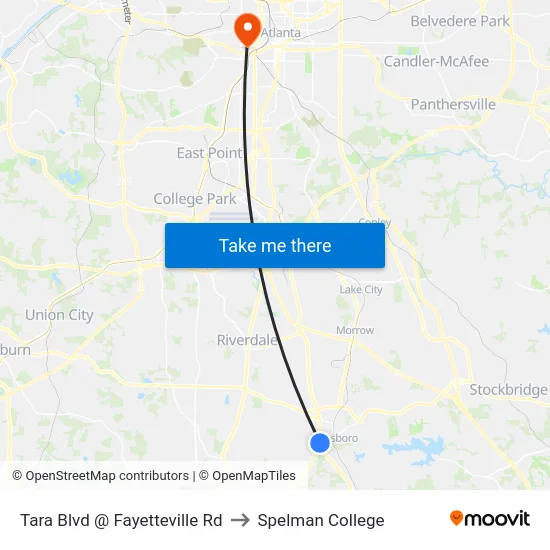 Tara Blvd @ Fayetteville Rd to Spelman College map