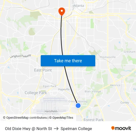 Old Dixie Hwy @ North St to Spelman College map