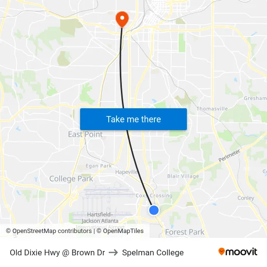 Old Dixie Hwy @ Brown Dr to Spelman College map