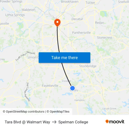 Tara Blvd @ Walmart Way to Spelman College map