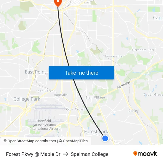 Forest Pkwy @ Maple Dr to Spelman College map