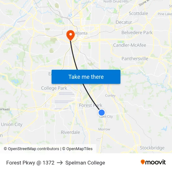 Forest Pkwy @ 1372 to Spelman College map