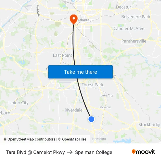 Tara Blvd @ Camelot Pkwy to Spelman College map