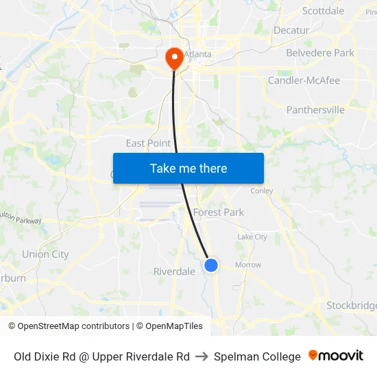 Old Dixie Rd @ Upper Riverdale Rd to Spelman College map