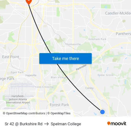 Sr 42 @ Burkshire Rd to Spelman College map