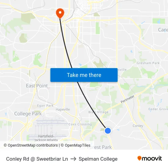 Conley Rd @ Sweetbriar Ln to Spelman College map