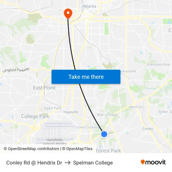 Conley Rd @ Hendrix Dr to Spelman College map