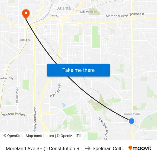 Moreland Ave SE @ Constitution Rd SE to Spelman College map