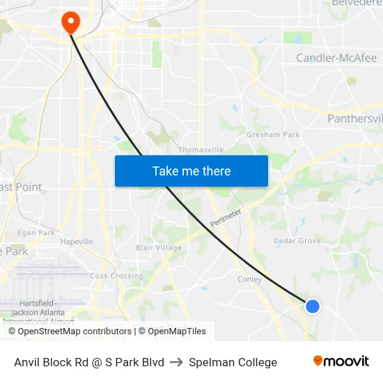 Anvil Block Rd @ S Park Blvd to Spelman College map