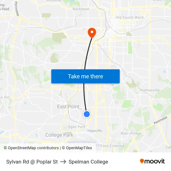 Sylvan Rd @ Poplar St to Spelman College map