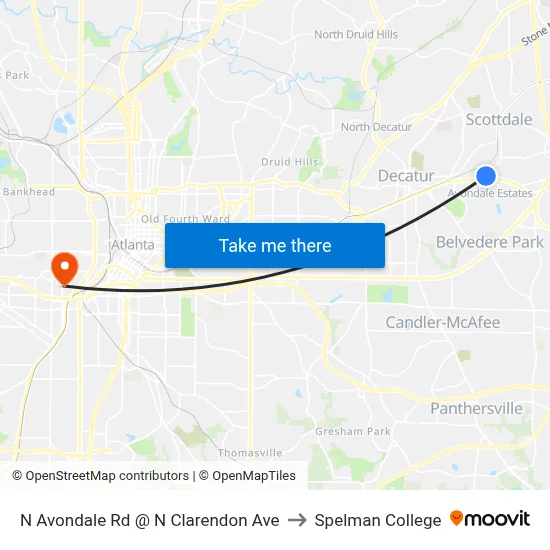 N Avondale Rd @ N Clarendon Ave to Spelman College map