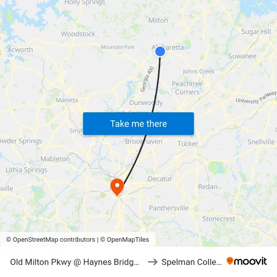 Old Milton Pkwy @ Haynes Bridge Rd to Spelman College map