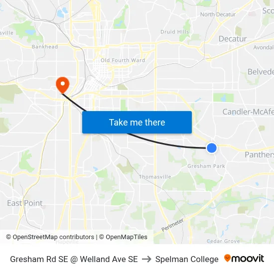 Gresham Rd SE @ Welland Ave SE to Spelman College map