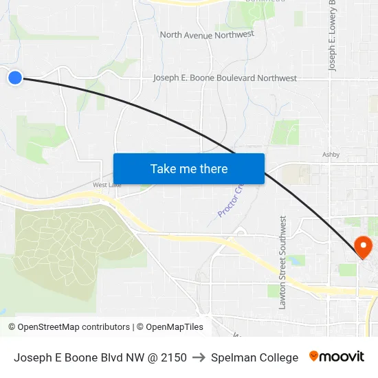 Joseph E Boone Blvd NW @ 2150 to Spelman College map