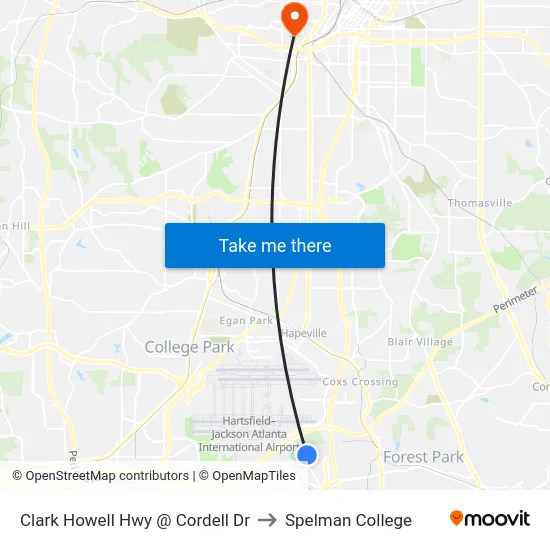 Clark Howell Hwy @ Cordell Dr to Spelman College map