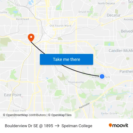Boulderview Dr SE @ 1895 to Spelman College map