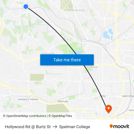 Hollywood Rd @ Burtz St to Spelman College map