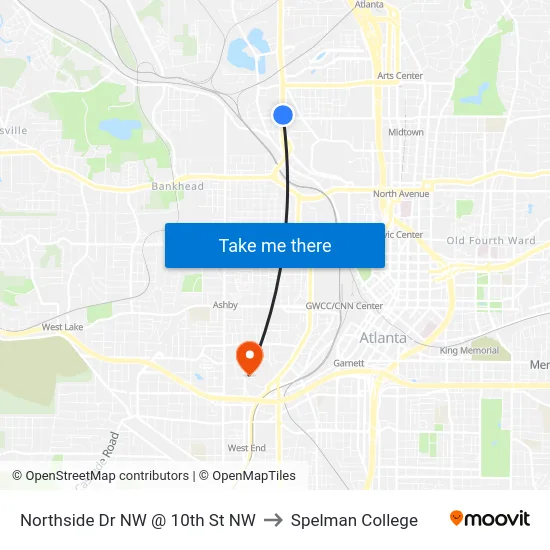 Northside Dr NW @ 10th St NW to Spelman College map