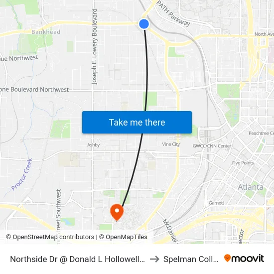 Northside Dr @ Donald L Hollowell Pkwy to Spelman College map