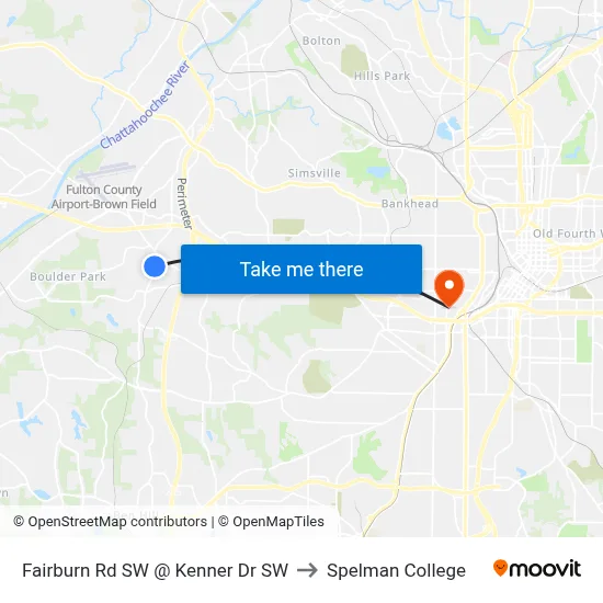 Fairburn Rd SW @ Kenner Dr SW to Spelman College map