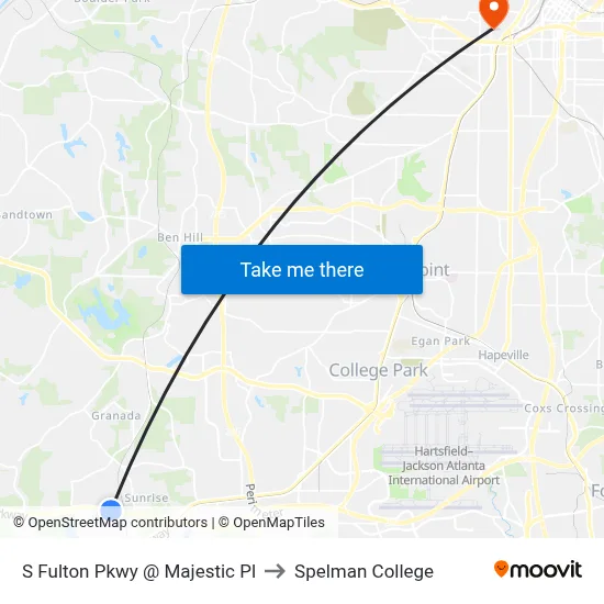 S Fulton Pkwy @ Majestic Pl to Spelman College map