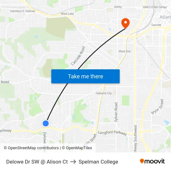 Delowe Dr SW @ Alison Ct to Spelman College map