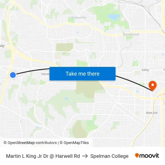 Martin L King Jr Dr @ Harwell Rd to Spelman College map