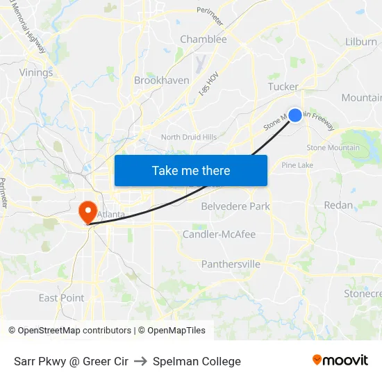 Sarr Pkwy @ Greer Cir to Spelman College map