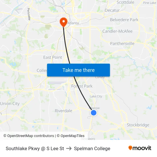 Southlake Pkwy @ S Lee St to Spelman College map