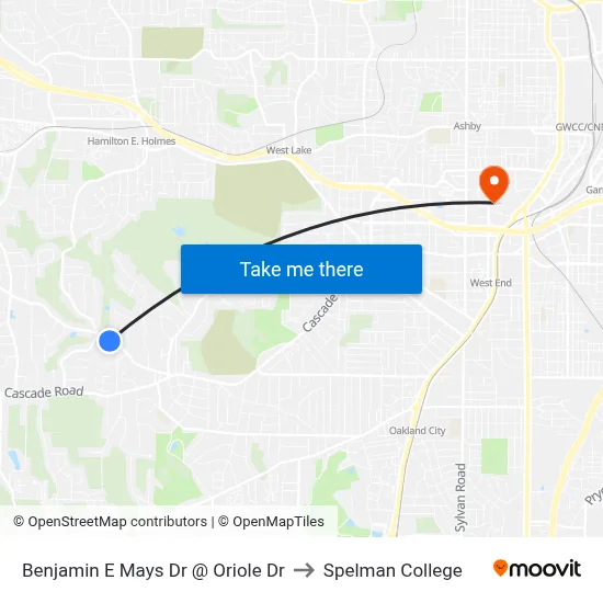 Benjamin E Mays Dr @ Oriole Dr to Spelman College map