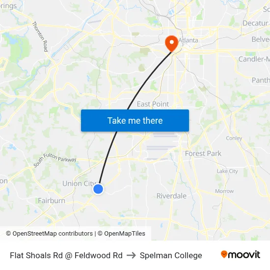 Flat Shoals Rd @ Feldwood Rd to Spelman College map